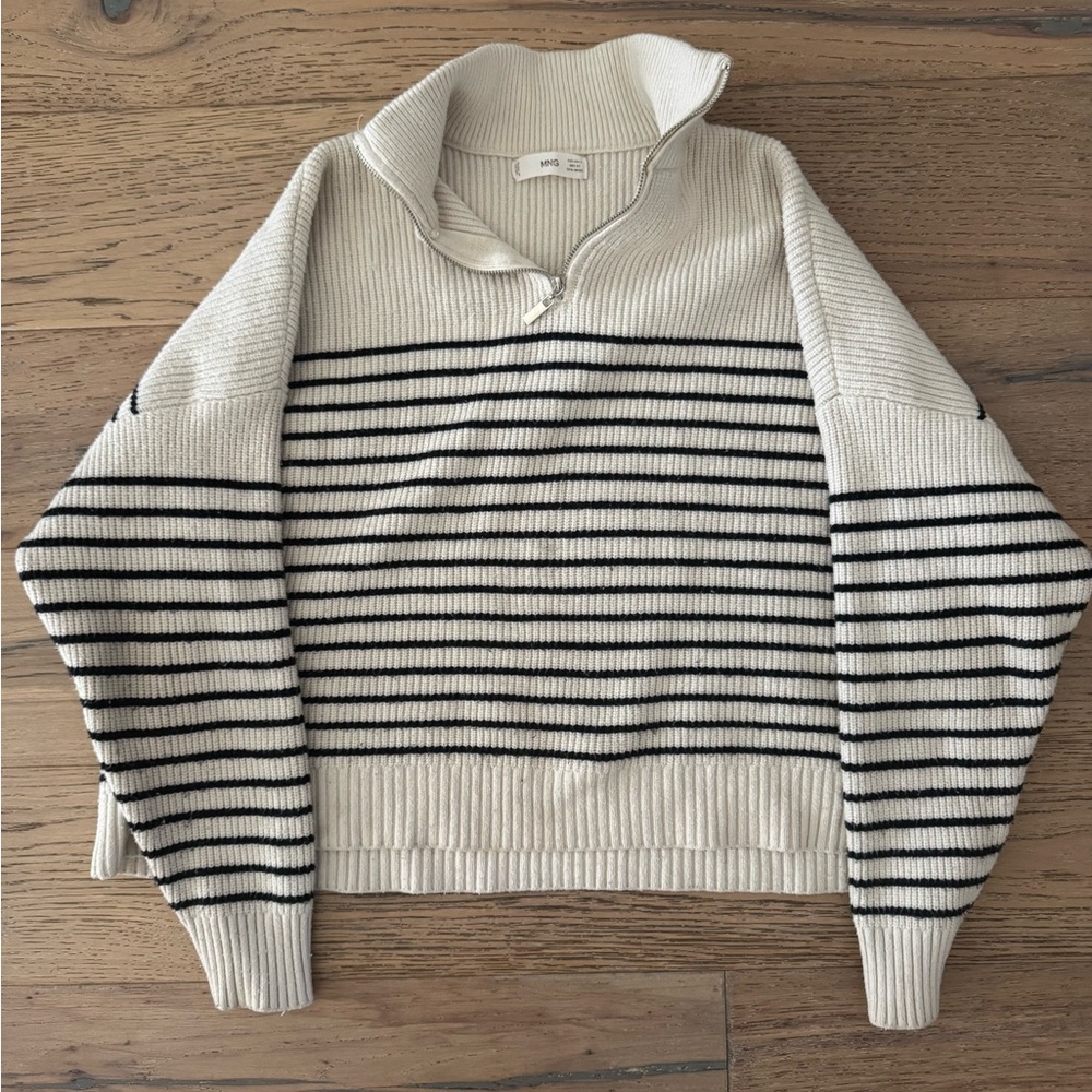 Mango Striped Cream and Black Women's Sweater
